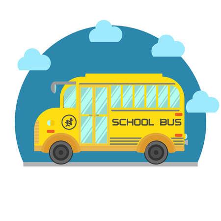 Yellow school bus isolated on white background. Vector illustration.
