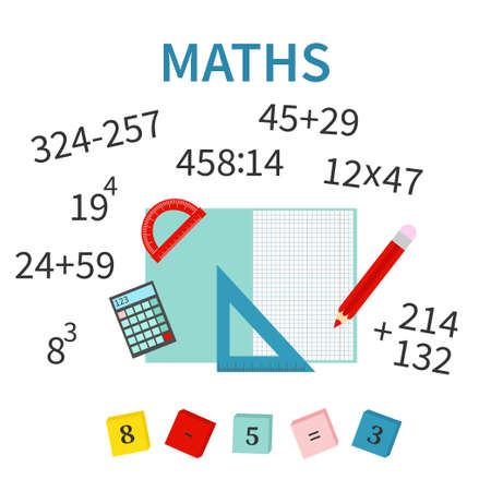 Math science education concept. Poster in flat style design. Vector illustration