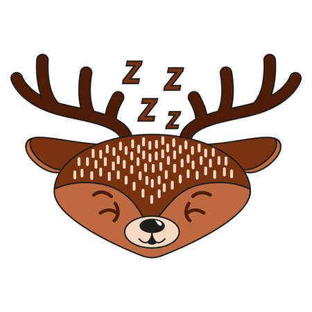 Illustration of a head of a cute sleeping deer on a white background. cartoon character. Vector illustrationのイラスト素材