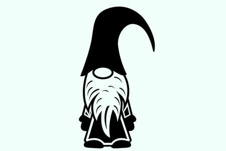 Fairy tale fantastic gnome, black silhouette. Cute fairy tale man. Flat vector illustrationのイラスト素材