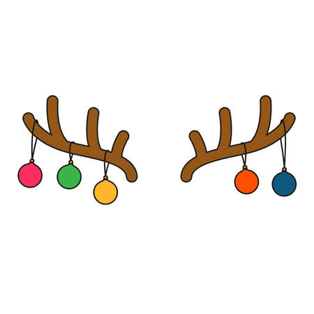 Reindeer antler with balls. Happy new year decoration. Merry christmas holiday. New year and xmas celebration. Vector illustration in flat style.のイラスト素材