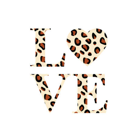 simple leopard love with heart. vector illustration. Heart with leopard print. wild animal skin background. Valentine's Heart. trendy animal print. realistic skin into a heartのイラスト素材