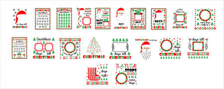 Countdown to Christmas calendar with cartoon Santa Claus. Merry Christmas. Vector illustration on white backgroundのイラスト素材