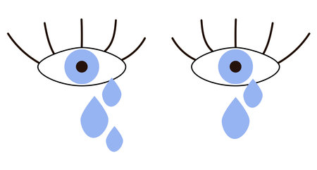 Blue eyes with tears. Vector illustration of grief, tragedy.のイラスト素材