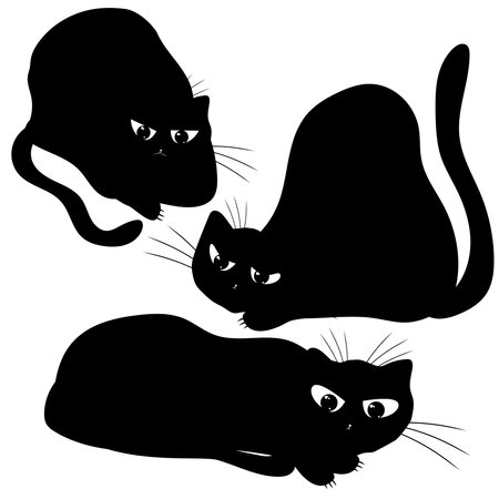 Set of cats. Domestic kitten. Black silhouette of kitten.のイラスト素材