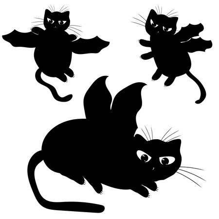 Set of cats. Domestic kitten. Black silhouette of kitten.のイラスト素材