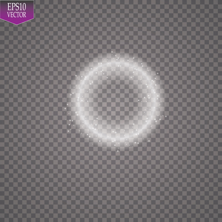 Vector light ring. Round shiny frame with lights dust trail particles isolated on transparent background. Magic conceptのイラスト素材