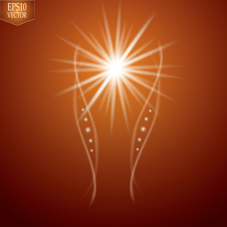Smooth light orange waves lines and Lens Flares vector abstract background. Abstract Backdrop, Glowing effects.のイラスト素材