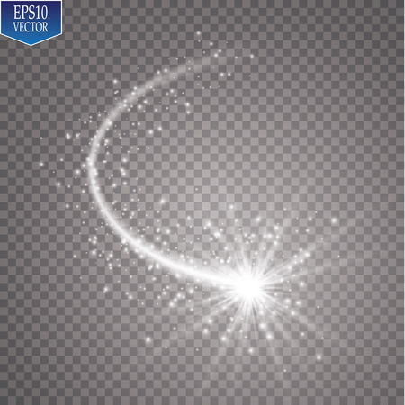 A bright comet with large dust. Falling Star. Glow light effect. Vector illustrationのイラスト素材