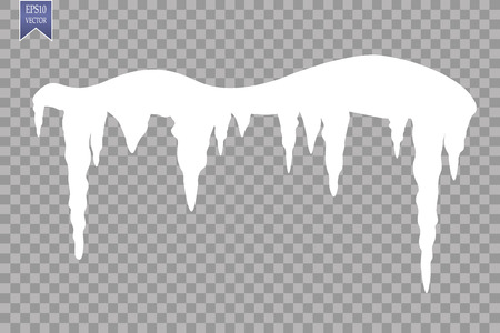 Set of snow icicles, snow cap isolated on transparent background. Snowy elements on winter background. Vector template in cartoon style for your design.のイラスト素材