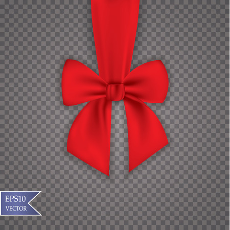 Realistic red bow and ribbon isolated on transparent background. Template for greeting card, poster or brochure.のイラスト素材