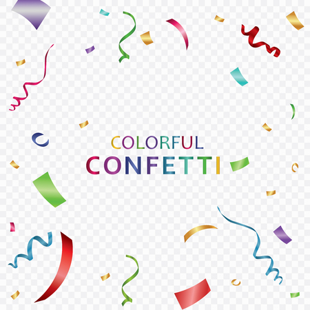 Colorful bright confetti isolated on transparent background. Festive vector illustration. Festive event and party.のイラスト素材