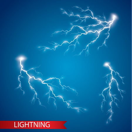 Set of lightnings. Magic and bright light effects. Vector Illustrationのイラスト素材