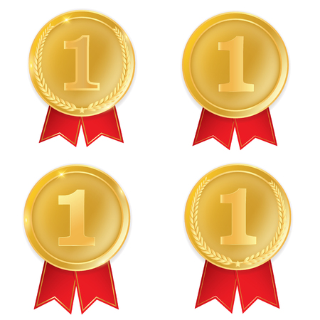 A set of gold. Award medals isolated on white background. Vector illustration of the winner concept. First placeのイラスト素材