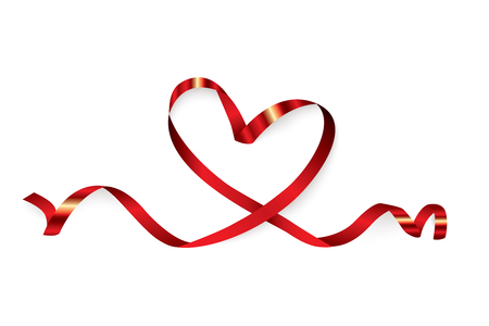 Red heart ribbon isolated on white background, vector graphic and illustration.のイラスト素材