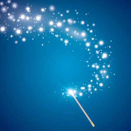 Magic wand vector background. Miracle magician wand magical stick with sparkle magic lights.のイラスト素材