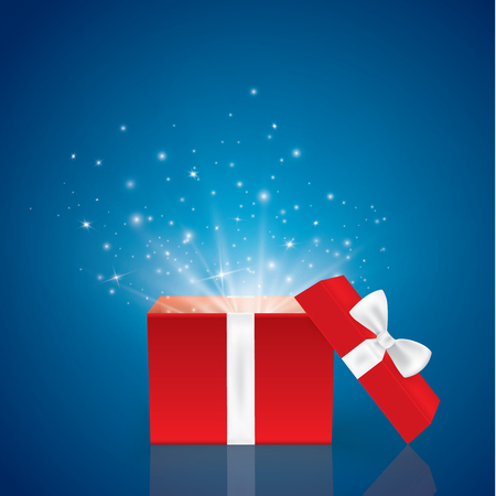 Opened realistic gift box with bow and abstract light. Vector illustration. EPS 10のイラスト素材