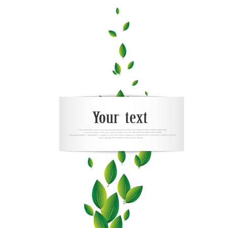 Fresh spring green grass leaves frame template with curling blank sheet paper design vector illustrationのイラスト素材