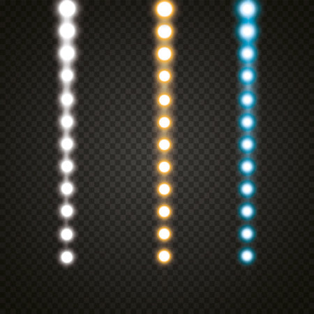 Various LED stripes on a black and transparent background, glowing LED garlands.のイラスト素材