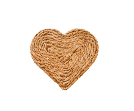 Twine heart on a white background.の写真素材