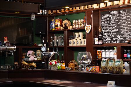 This is interior of modern pub for drinking and socializing, beer bar