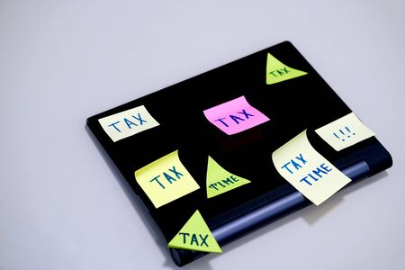 Notification of the need to file tax returns, tax form, laptopの写真素材