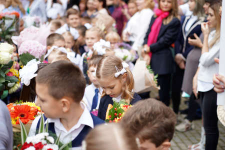 Blurred View of the children go to school for the first time. High quality photo