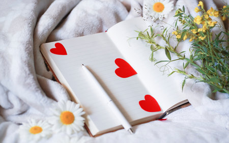 Festive composition with red hearts. Valentines day concept.の写真素材