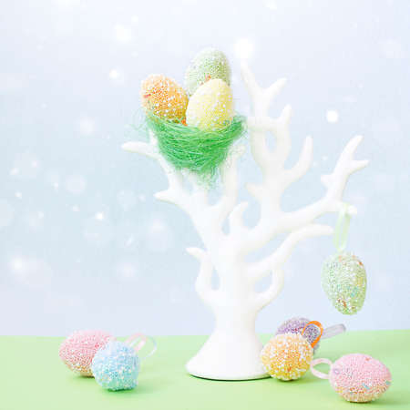 Easter composition with eggs. Festive decoration. Happy Easter. High quality photo