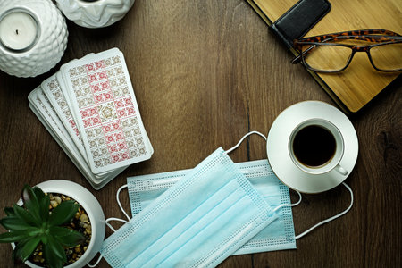 Fortune teller tarot cards on table. Forecasting concept. High quality photoのeditorial素材