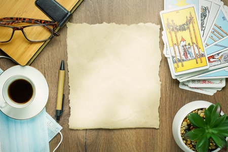 A pile of tarot trump cards jumbled, scattered and haphazardly arranged .. High quality photoのeditorial素材