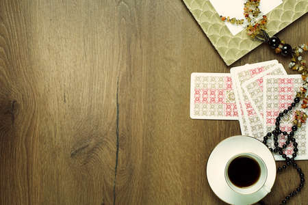 Fortune teller tarot cards on table. Forecasting concept. High quality photoのeditorial素材