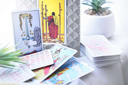 Illustrative Editorial. Tarot cards and esoteric concept. ... High quality photoのeditorial素材
