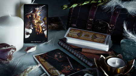 Tarot cards on the table, esoteric concept, fortune telling and predictions. High quality photoTarot cards on the table, esoteric concept, fortune telling and predictionsのeditorial素材