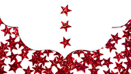 White envelope with red stars. Creative minimal concept of Xmas and New Year. High quality photoの写真素材