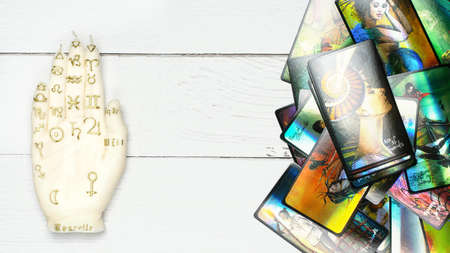 The concept of divination, magic and esotericism. Cards candle on Cartomancy and fortune telling...