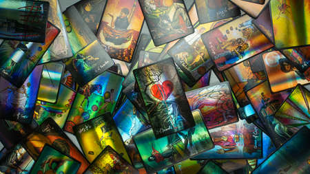 The concept of divination, magic and esotericism. Cards candle on Cartomancy and fortune telling table. high quality photoのeditorial素材