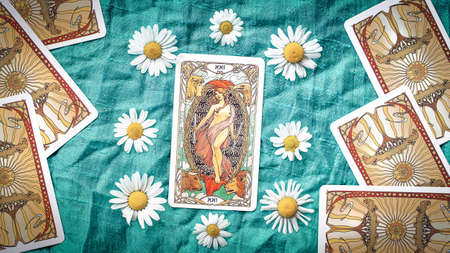 The World, Esoteric concept and astrology, Fortune telling tarot predictions background, Tarot cards. high quality photoのeditorial素材