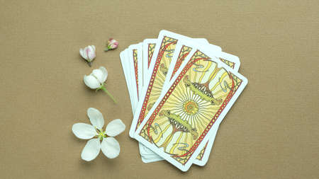 Tarot card Reading card Reading flowers background . high quality photo