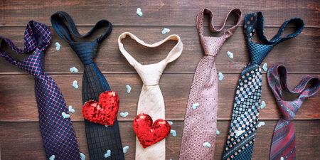 Happy Fathers Day background concept made from necktie with heart shape.の写真素材