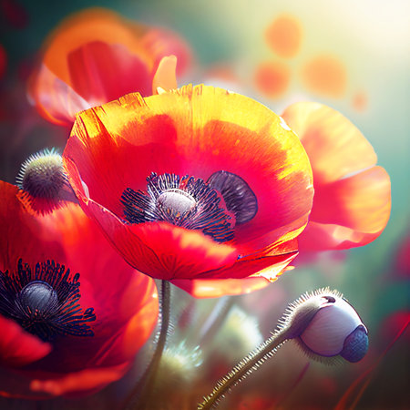 Beautiful poppies in the meadow. soft focus.の素材