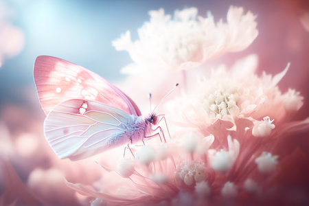 Butterfly on flower. nature background. soft focus. toned. Generative AIの素材