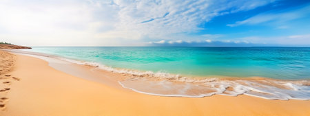 Panorama of beautiful tropical beach with turquoise water and blue sky. Generative AIの素材
