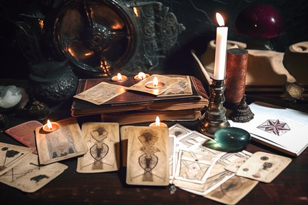 Tarot cards, divination, fortune telling and astrology concept. Generative AIの素材