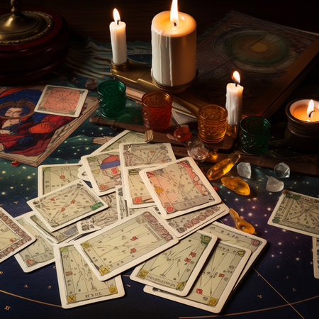 Tarot cards on fortune teller desk. future reading concept. Generative AIの素材