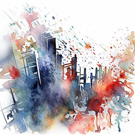 Abstract watercolor cityscape. Hand drawn watercolor background illustration.の素材