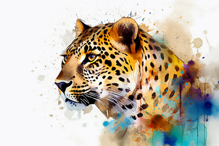 Leopard watercolor painting on a white background. digital art painting. Generative AIの素材