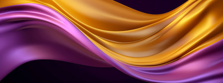 abstract background with wavy silk fabric, golden and purple colors. Generative AIの素材