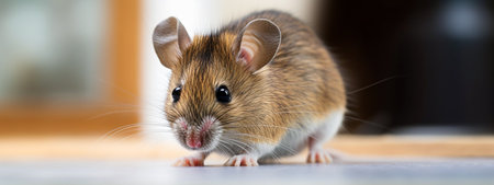 Cute brown mouse portrait on blurred background. close-up. selective focus.の素材