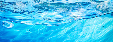 Water surface with ripples and air bubbles. Underwater background. selective focus. Generative AIの素材